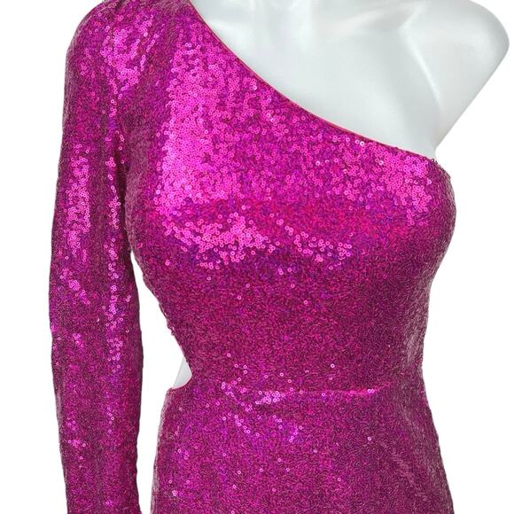 Lulus Pink Sequin One Shoulder Sparkly Shimmer Cutout Cocktail Mini Dress Size S - Picture 11 of 16